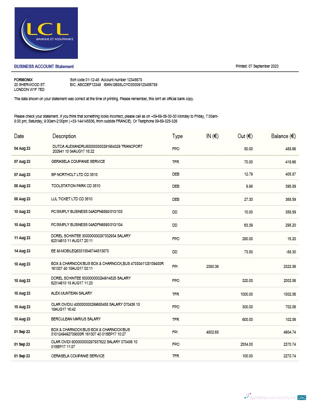 Download LCL Bank business statement Word and PDF template Photoshop template